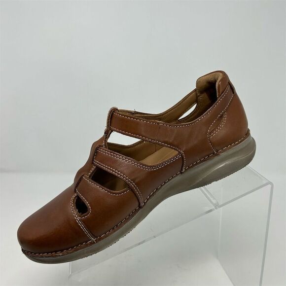 Clarks Unstructured Brown Leather Strappy Closed Toe Sandals Size 8.5 W Casual - Picture 3 of 12